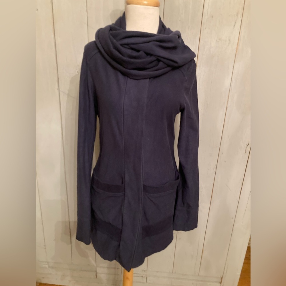 Beyond Yoga‎ Scarf Sweater Fleece Jacket Navy Blue Organic Cotton Size M